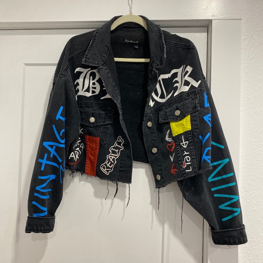 Hand painted denim crop Jean jacket